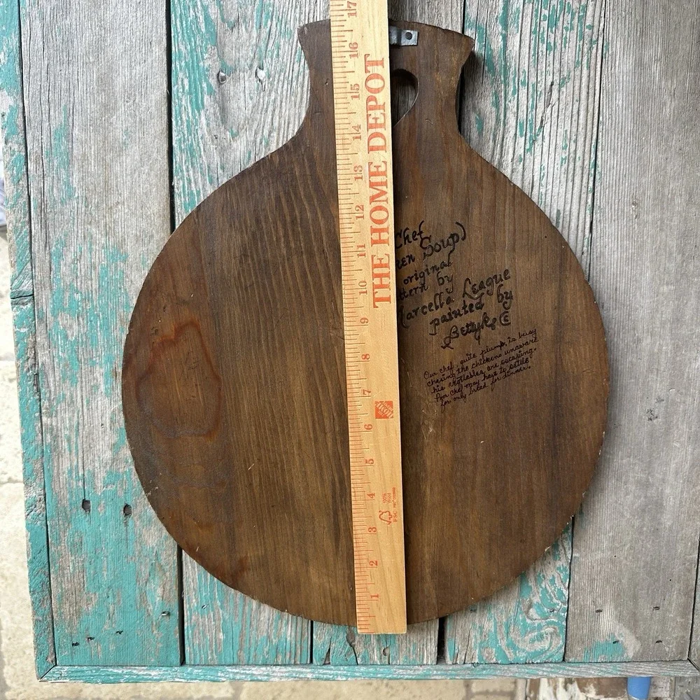 VTG Folk Art Hand Painted Wooden Cutting Board Wall Decor Chicken Soup Signed